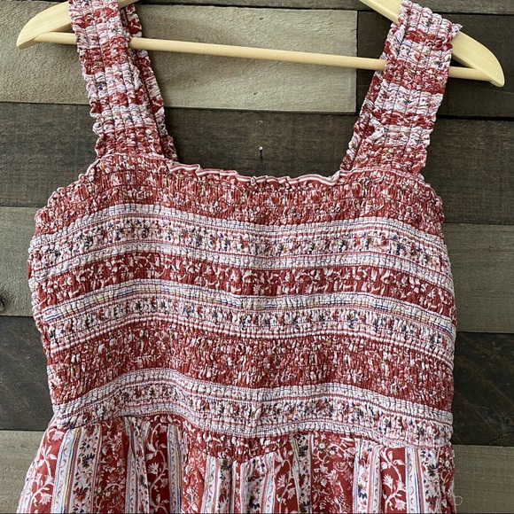 American Eagle Womens' Romper Wide Scrunch Strap Red Floral Striped - Picture 5 of 9